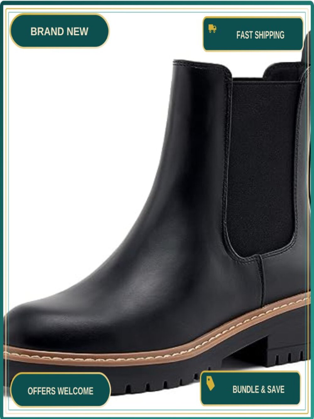 Faux Leather Chelsea Ankle Boots Slip On Chunky Block Heel Women's Booties